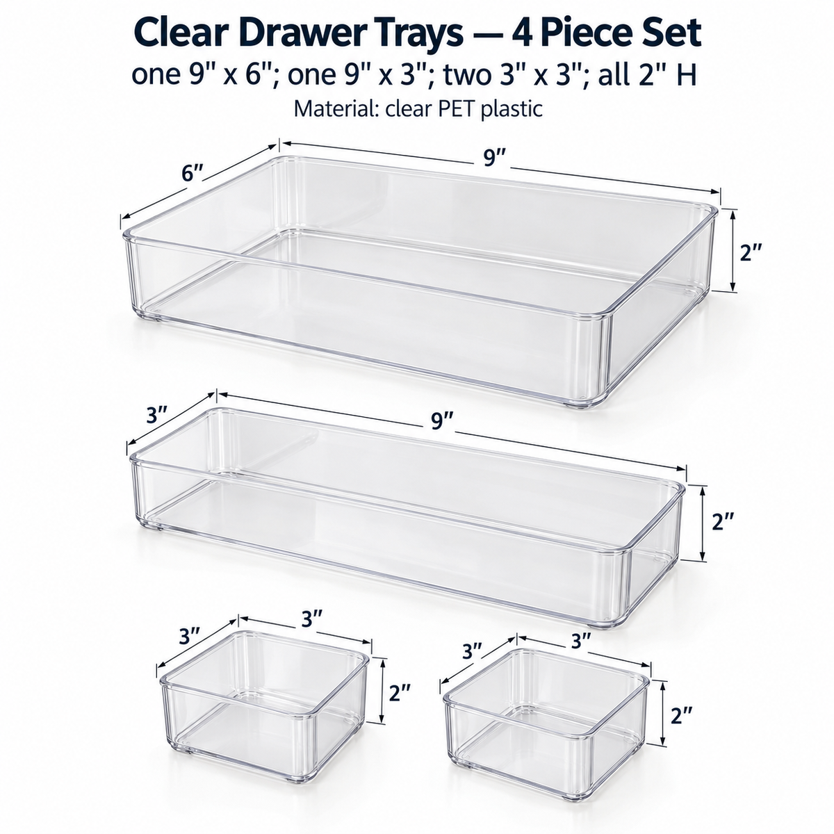 Clear Drawer Trays - 4 Piece Set