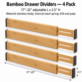 Bamboo Drawer Dividers - 4 Pack