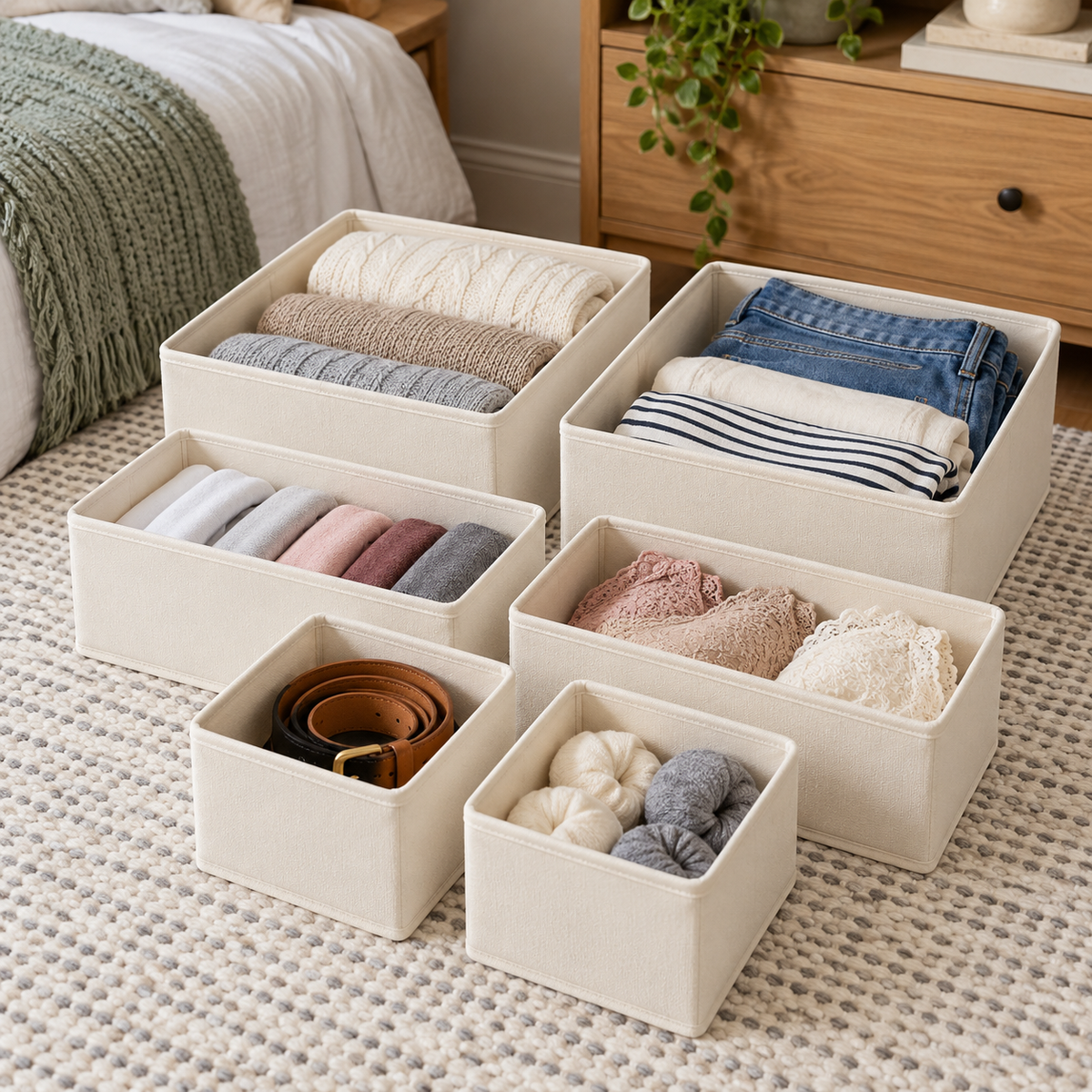 Fabric Drawer Organizers - 6 Piece Set